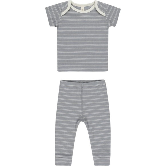 Quincy Mae Striped Ribbed Kids Tee & Legging Set - gray and white, size: 4-5T - Picture 2 of 5